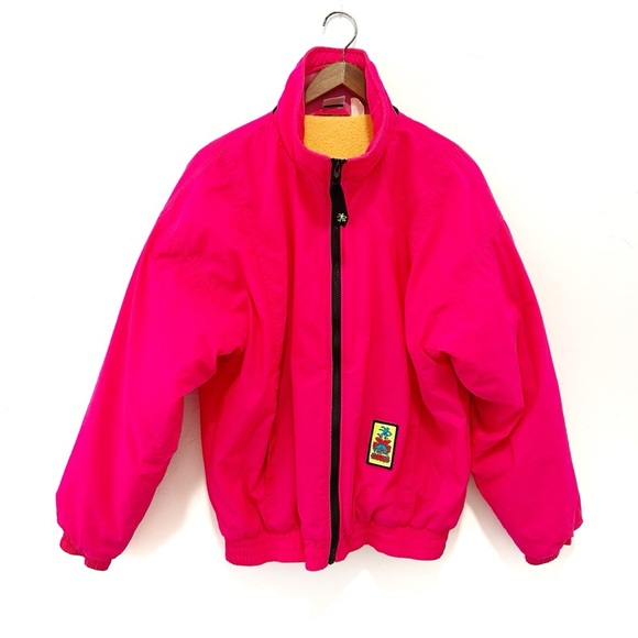 Vintage OP Ocean Pacific Neon Fleece Lined Coat 80s 90s Mens Small